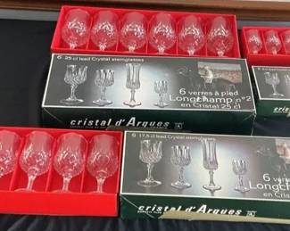 3 Sets of Cristal dArques Longchamp Stem Glasses