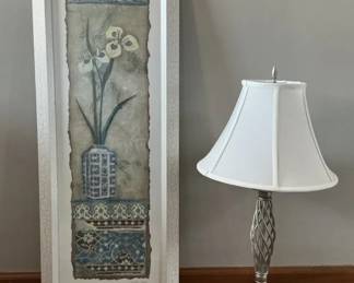 Floral Wall Art and Silver Table Lamp