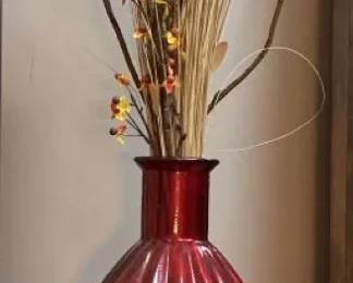 Red Ribbed Glass Vase