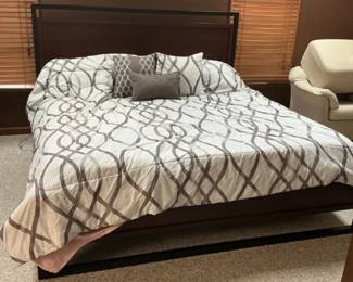 Modern Bed Frame, Mattress, Sheets, Comforter Pillows