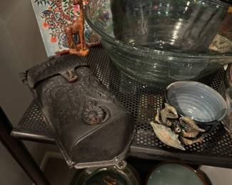 antique cast-iron coal scuttle or coal bin