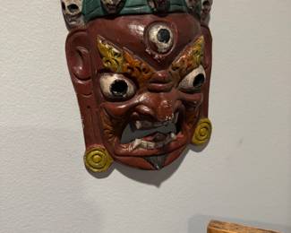 Himalayan Carved Wooden Wrathful Deity Mask
