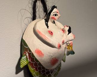 Vintage Folk Art Mermaid Mother & Child Wall Sculpture – Hand Painted Mixed Media
