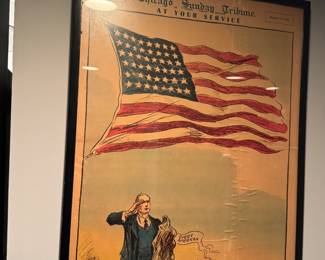 Chicago Sunday Tribune patriotic print, “At Your Service”, January 11, 1942 (WWII-era American flag illustration)