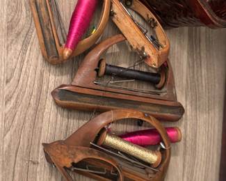 antique textile tools — specifically silk or thread winders / skein winders / reeling frames