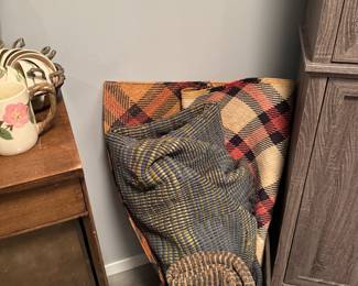 wool throw blankets in tartan and plaid patterns, similar to traditional Irish or Scottish wool throws. 