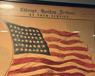 Chicago Sunday Tribune patriotic print, “At Your Service”, January 11, 1942 (WWII-era American flag illustration)
