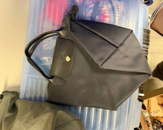 Longchamp Le Pliage Small Tote – Navy Nylon with Black Leather Trim