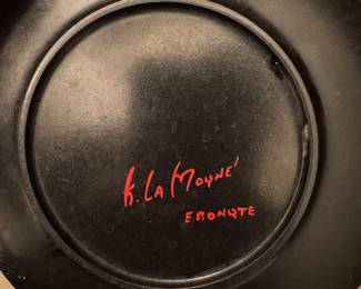 Ebonyte" melamine dinnerware piece designed by Kaye LaMoyne, likely produced by the Branchell Company in the 1950s. 