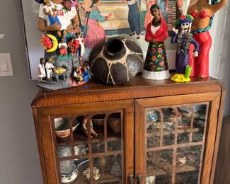 Antique Mission / Arts & Crafts Oak Two-Door Glass-Front Cabinet (Leadlight Mullion Doors)