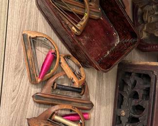 antique textile tools — specifically silk or thread winders / skein winders / reeling frames