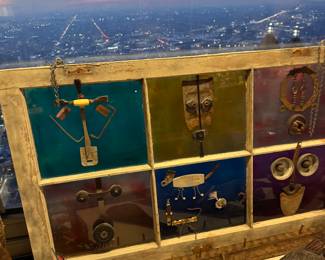 Reclaimed Architectural Window with Mixed-Media Metal Assemblage Wall Art