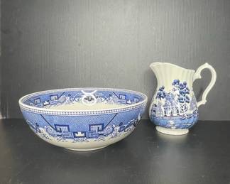 Blue Willow Pitcher and Bowl England