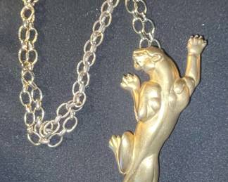 Vintage Gold-Tone "JJ" Signed Panther Pendant Necklace