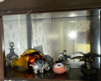 Vintage Oak Curio Cabinet with Curved Glass Doors