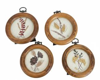 Set of Four Vintage Embroidered Botanical Rounds