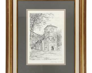 Pencil Sketch of a Church by Letty Bridgen Deboard