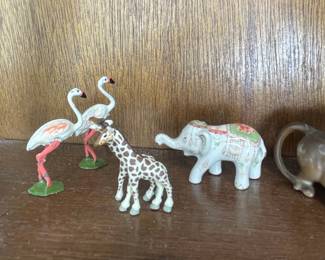 Vintage Miniature Animal Figurines (Flamingo, Giraffe, Elephant)