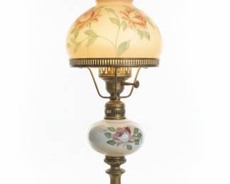 Vintage Hand-Painted Floral "Gone With The Wind" Style Oil Lamp
