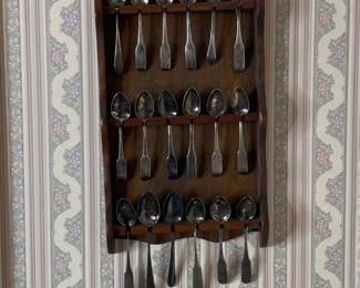 Vintage Spoon Rack with 18 Assorted Spoons
