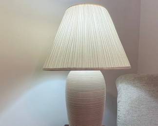 Vintage Ribbed Ceramic Table Lamp with Pleated Shade
