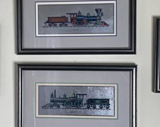 Set of Framed Robert Kern Jupiter and Union Pacific No. Locomotive Foil Etch Prints