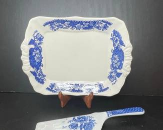 Blue Willow Pattern Cake Serving Set with Platter