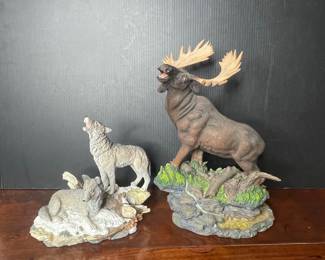 Moose and Wolf Figurines