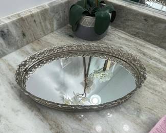 Vintage Silver Filigree Oval Vanity Tray