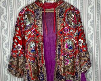 Vintage Chinese Silk Embroidered Jacket with Figural Motifs