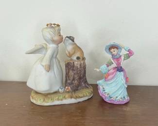 Victorian Lady and Angel with Dog Figurine Set by Enesco