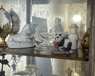 Vintage Oak Curio Cabinet with Curved Glass Doors