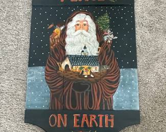 Hand-Painted "Peace on Earth" Santa Wall Plaque