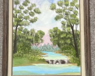 Landscape Painting with Waterfall and Trees
