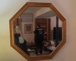 Octagonal Wall Mirror with Wooden Frame