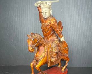 Vintage Chinese Ivory Warrior on Horseback Carving