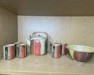 Vintage Otagiri Stoneware Tea Set with Striped Glaze