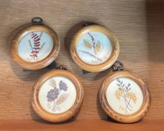 Set of Four Vintage Embroidered Botanical Rounds