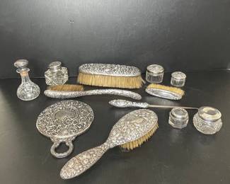 Victorian Sterling Silver Repoussé Vanity Set