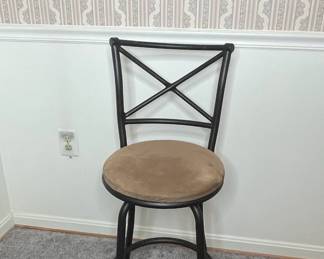 Metal Swivel Bar Stool with Upholstered Seat and XBack Detail