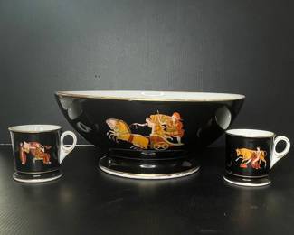 Vintage Greek Key Achilles Chariot Bowl and Cup Set