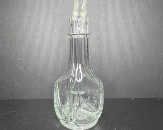 Vintage 4-Chamber Glass Liquor Decanter with Double Spouts