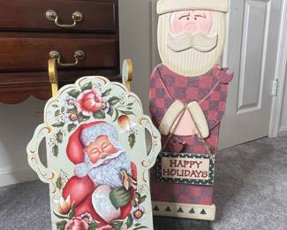 Vintage Hand-Painted Santa Claus Sled and Standing Santa Claus Decoration Set