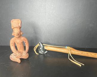 Terracotta Seated Figure and Decorative Stone Axe Replica