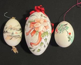 Set of Three Hand-Painted Porcelain Egg Ornaments