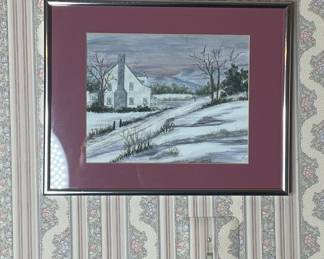 Scott KWatercolor of a Snowy Landscape with a House