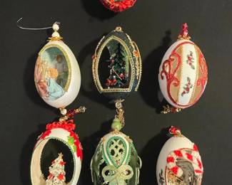 Set of 7 Vintage Diorama Egg Christmas Ornaments