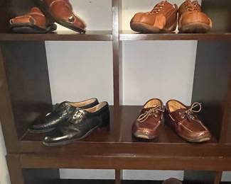 Assorted Men's Footwear Collection: Sandals, Dress Shoes, Boat Shoes, and Hiking Boots