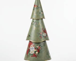 Hand-Painted Santa and Cardinal Tiered Christmas Tree Decoration