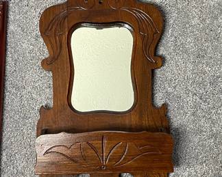 Victorian Walnut Shaving Mirror with Shelf